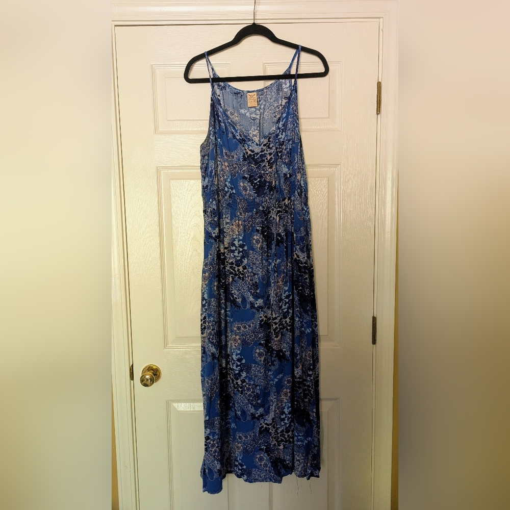 Blue Floral Slip Dress - Lightweight Women's Summer Maxi
